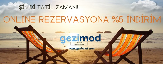 Gezimod Online Rezervasyonlarda, %5 üye indirimi hemen indirim olarak kullanabilir. %5 indirim anında rezervasyon esnasında uygulanacaktır. 